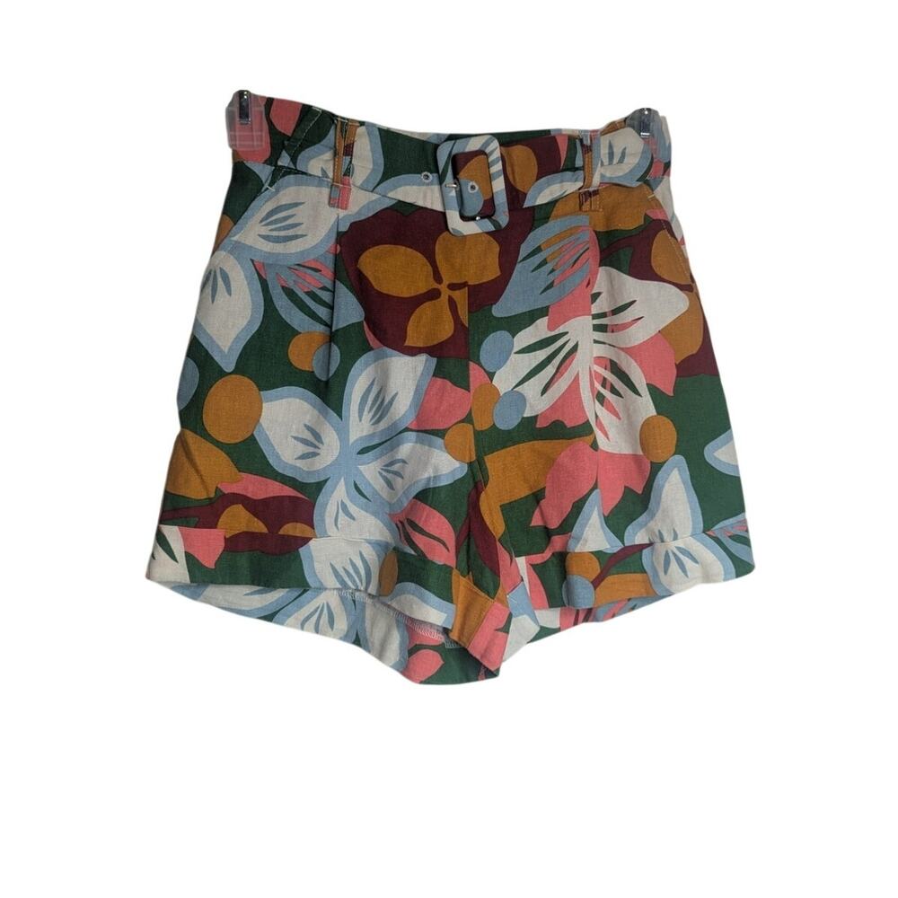 Maison de Amile floral tropical linen blend shorts belted size 2